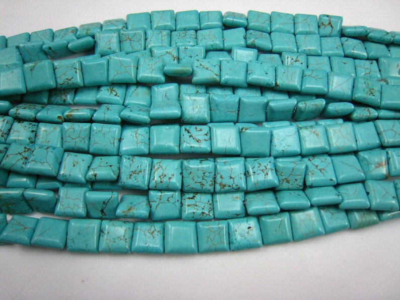 stone bead,Chinese turquoise,puffy square 10x10mm,15 inch image 1