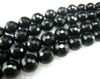 high quality Black Onyx faceted round 8mm 15 inch strand