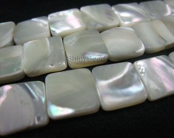 MOP flat square bead 10x10mm 15 inch strand