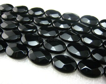high quality Black Onyx faceted oval bead 14x10mm 15 inch strand