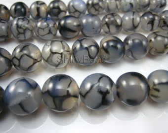 black dragon vein agate round bead 12mm 15 inch strand