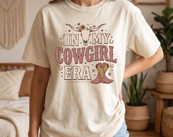 In My Cowgirl Era Shirt, Vintage Western Comfort Colors Tee, Boho Longhorn Skull Top