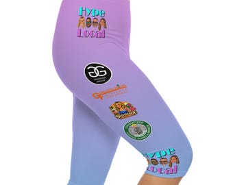 Colorful Logo Collage Capri Leggings | Gradient Purple Blue