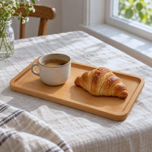 Bandeja de servir de madera de haya, bandeja rectangular para té y café, organizador minimalista para escritorio o tocador.