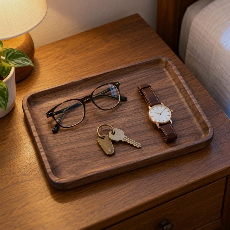 Solid Walnut Serving Tray, Rectangular Coffee and Tea Tray, Two Sizes image 1