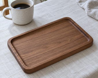 Black Walnut Serving Tray, Minimalist Wooden Coffee Tray, Rectangular Tea and Snack Platter