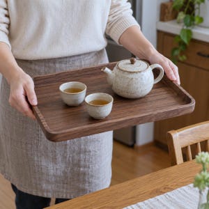 Solid Walnut Serving Tray, Rectangular Coffee and Tea Tray, Two Sizes image 6