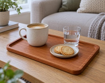 Solid Sapele Wood Serving Tray, Rounded Rectangle Tea and Coffee Tray, Three Sizes
