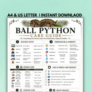 Guide d'entretien du python royal imprimable | Cadeau pour propriétaire de serpent | Guide d'installation du python boule en téléchargement numérique | Fiche d'entretien pour reptiles PDF