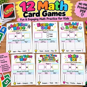 Math Card Games for Kids, UNO Math Games Printable, Addition Subtraction Multiplication Games, Place Value, Math Centers, Homeschool PDF