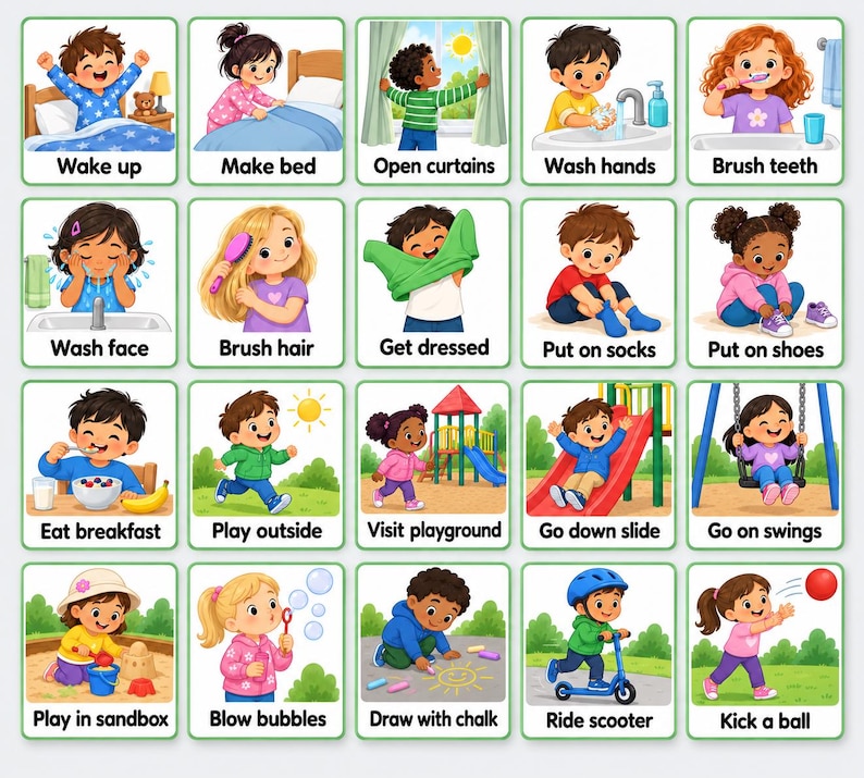Children Cartoon Routine 300 Daily Routine Cards for Toddlers, Printable Visual Schedule ...