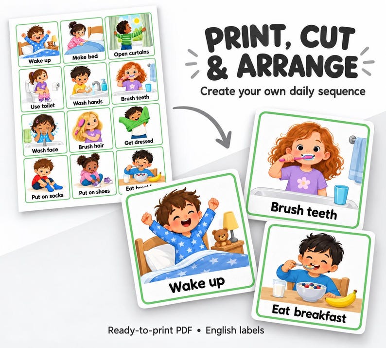 300 Daily Routine Cards for Toddlers, Printable Visual Schedule ...