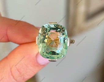 Anillo de turmalina sintética con forma de cojín, anillo de compromiso clásico de plata de ley 925,