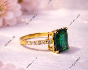 Emerald Cut Lab Emerald, 925 sterlingzilveren verlovingstrouwring