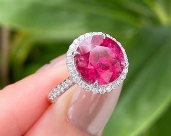 Bague de fiançailles ronde double halo en tourmaline Lab, argent sterling 925
