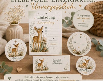 Decoraciones de regreso a clases con diseño de ciervo | Invitaciones, tarjetas de lugar, pegatinas y etiquetas de regalo | Regreso a clases estilo boho | Alumno/a 2026 | Juego completo o artículos individuales |