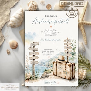 Tarjeta de felicitación para una estancia en el extranjero | Tarjeta digital para imprimir | DIN A5 y DIN A6 | Descarga en PDF
