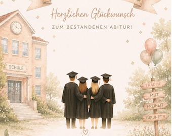 Cartolina digitale di congratulazioni per il superamento dell'Abitur (esame di ammissione all'università tedesca) - da stampare