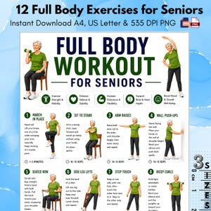 Rutina de ejercicios de cuerpo completo para personas mayores (imprimible) / Tabla de ejercicios diarios para personas mayores / PDF de fuerza y movilidad de bajo impacto / Descarga instantánea