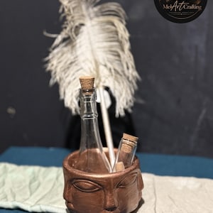 Abstract Face Decorative Bowl, Sculptural Vessel, Aesthetic Makeup Brush Holder, Unique Concrete Desk Organizer, Ancient Statue Art Gift