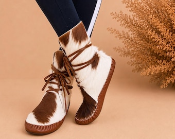 Handgemaakte mocassinlaarzen van runderleer – westernleren enkelschoeisel