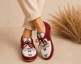 Handmade Beaded Suede Moccasins, Aztec Loafer Slip On Flats, Artisan Bohemian Shoes, Boho Gift Her