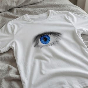 Realistic Blue Eye T-Shirt | Surreal Peeking Eye Graphic Tee | Hyper-Realistic All-Seeing Eye Art Shirt