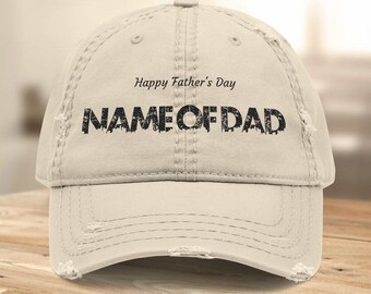 Personalized "Name of Dad" Father's Day hat. 100% cotton twill, adjustable, one size fits most. Add your dad's name for a unique gift.