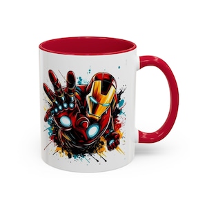 Iron Man Ceramic Mug, Superhero Design, Multiple Colors, Gift for Dad/Son/Husband, 11oz 15oz image 1