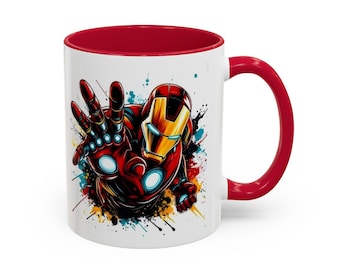 Iron Man Ceramic Mug, Superhero Design, Multiple Colors, Gift for Dad/Son/Husband, 11oz 15oz