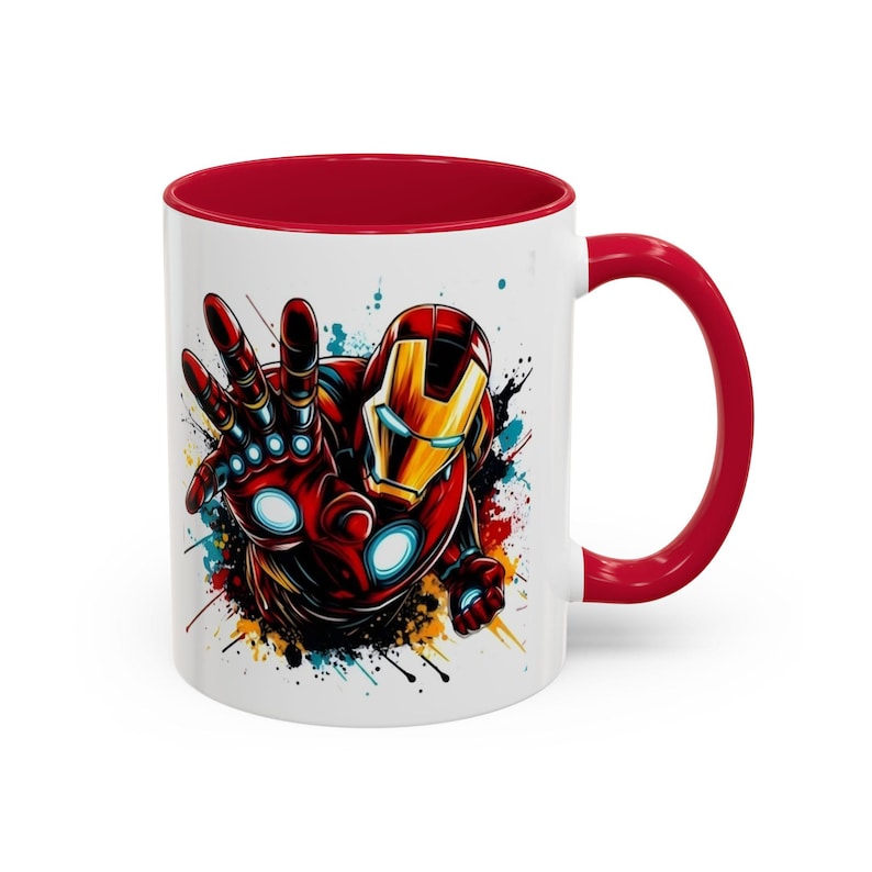 Iron Man Ceramic Mug, Superhero Design, Multiple Colors, Gift for Dad/Son/Husband, 11oz 15oz image 1