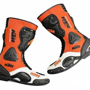 Botas de carreras de cuero de vaca KTM para motociclistas, hechas a mano.