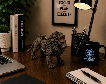 Ironmane Lion Statue – 3D Printed Mechanical Steampunk Animal Decor