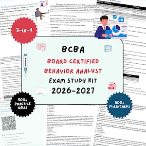 Puede incluir: Un kit de estudio para el examen BCBA Board Certified Behavior Analyst 2026-2027 con materiales de estudio, más de 500 preguntas y respuestas de práctica y más de 500 tarjetas didácticas. Incluye una etiqueta 3-en-1, un código QR y textos.