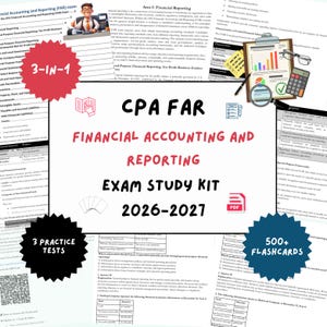 Könnte beinhalten: Ein CPA FAR Financial Accounting and Reporting Prüfungs-Lernset für 2026-2027 im 3-in-1-Design mit über 500 Lernkarten und 3 Übungstests. Das Set enthält gedruckte Lernmaterialien, einen QR-Code sowie Symbole für PDF und Test.