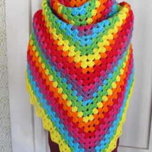 Crochet, shawl, rainbow, scarf, primary, ladies, granny, triangle