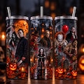 Horror Movie 20oz Skinny Tumbler Wrap PNG | Ghostface Slasher Tumbler Design | Halloween Sublimation True crime horror movie tumbler design