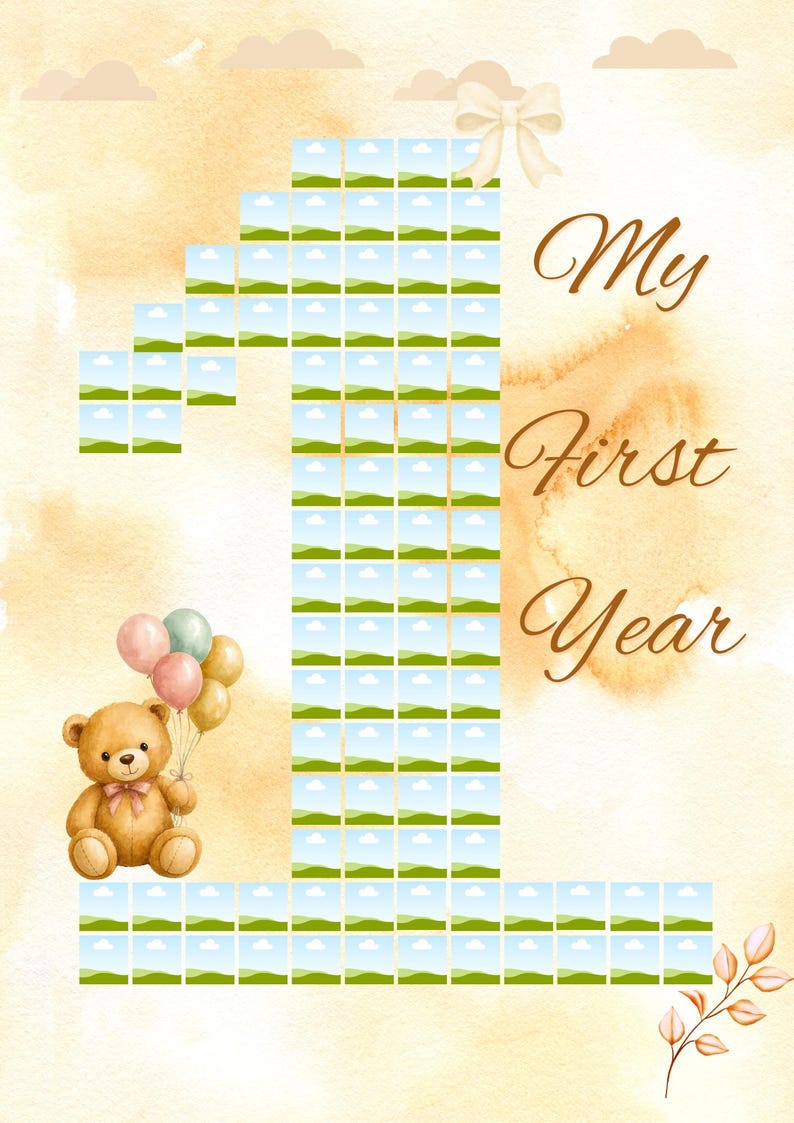 1st Birthday Photo Collage Template, Neutral Editable Canva Number 1 ...