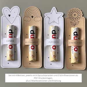 Utskrivbar mall för Duplo & Kinder Choklad, DIY tackpresent, PDF-nedladdning, 4 designer och meddelandevariationer, tack, liten present
