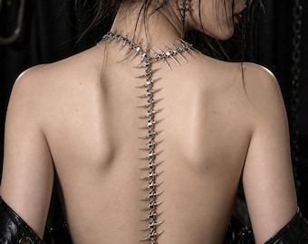 Collana gotica con scheletro a spina dorsale, gioielli alternativi, catena in lega, gioielli gotici