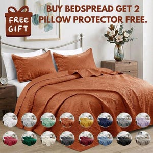3pc Rust Coin  Luxury Quilted Bedspread Set With Free 2 Pillow Protector King Queen Size Bedding Soft Coverlet Bed Throw