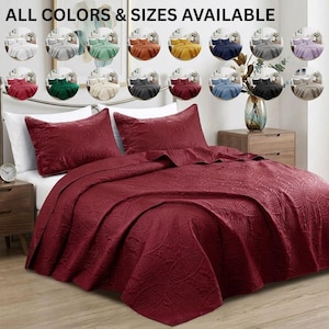 Quilted Bedspread Set | Soft Coin Pattern Coverlet, All-Season King Queen Microfiber Bedding