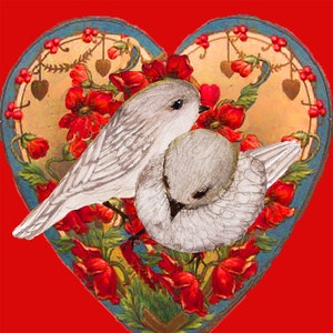 Set of 10 Little Bird Valentines~Valentine Birds~Handmade Valentines~Birds~Bushtits in a heart
