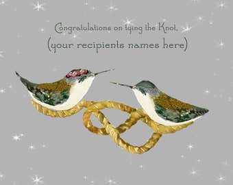 Custom Hummingbird Wedding Conratulations~Congrats on tying the knot~Wedding Birds~Hummer Card for Wedding~Sweet Love Birds