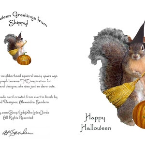 Halloween Witch Squirrel Greeting CardSquirrel Fantasy CardSquirrels dressing up for HalloweenLittle Squirrel Witch Card image 4