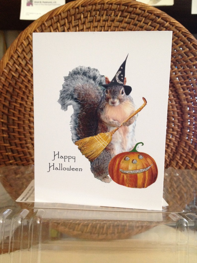 Halloween Witch Squirrel Greeting CardSquirrel Fantasy CardSquirrels dressing up for HalloweenLittle Squirrel Witch Card image 2