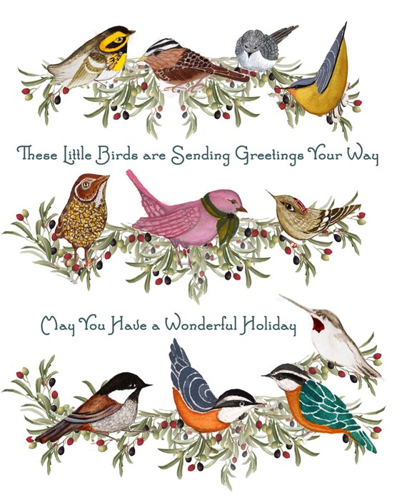 10 Christmas Cards With Little Bird | Etsy