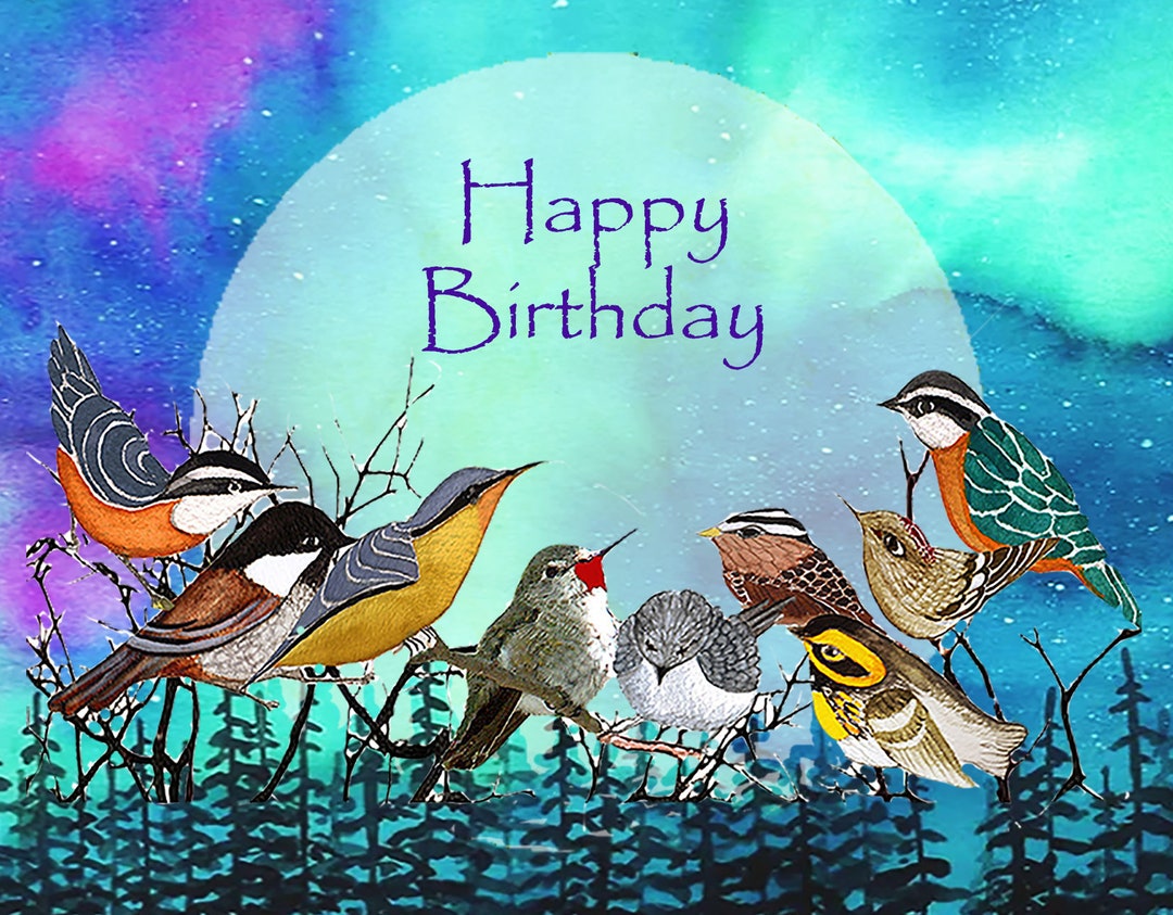 Happy Birthday Singing Birds, Custom Card With Little Birds, Aurora