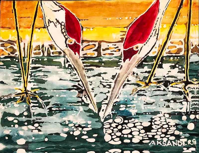 RUSH Custom Sandhill Crane Batik Silk Print, 12th Anniversary Gift