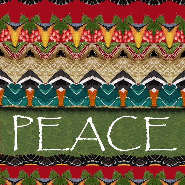 Box of 10 PEACE Cards~Peace Patterned Holiday Card~Nondenominational cards~Folk Art Surface Pattern Peace Card~Native American Peace Design